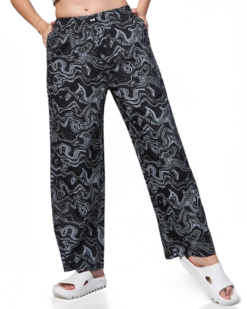 bewakoof Women's Black All Over Printed Wide Leg Pyjamas - Image 1